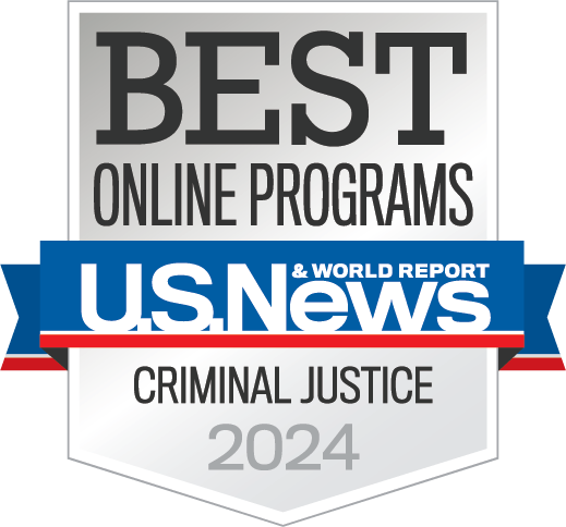U.S. News & World Report badge for best online graduate criminal justice program.