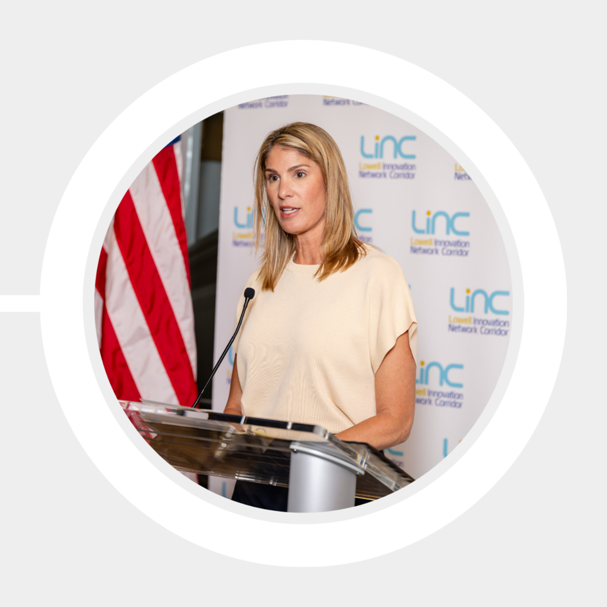 Merrimack Valley Congressional Representative Lori Trahan gives remarks at the launch celebration.