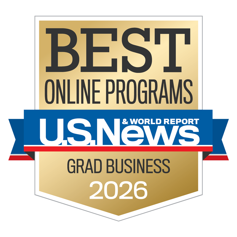 U.S. News & World Report badge for best online graduate business program, UMass Lowell.