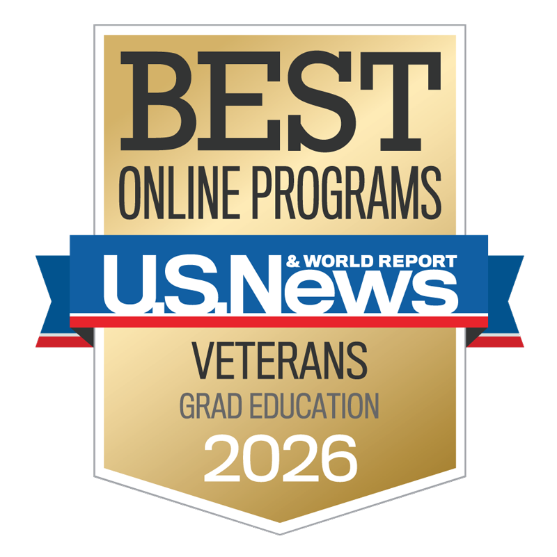  U.S. News & World Report badge for best online graduate education program for veterans, UMass Lowell.