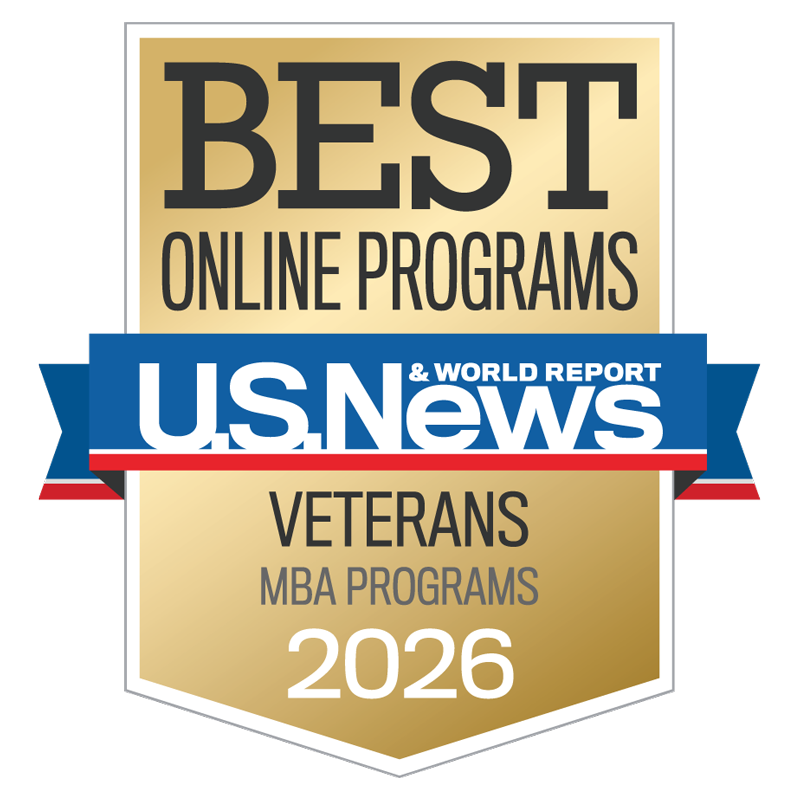 U.S. News & World Report badge for best online MBA program for veterans, UMass Lowell.