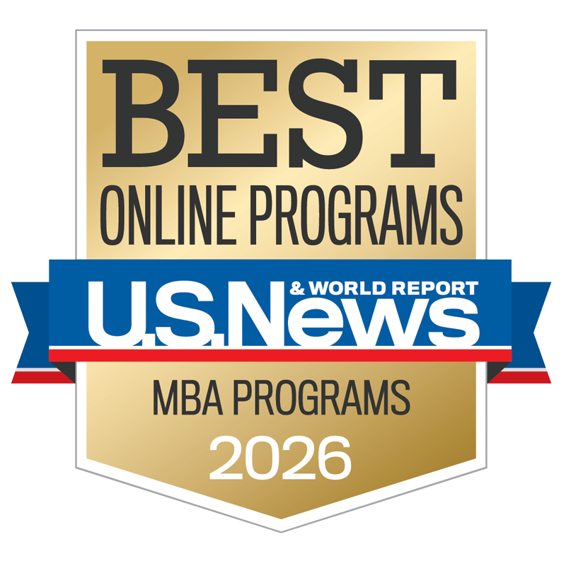 U.S. News & World Report badge for best online graduate MBA program, UMass Lowell.