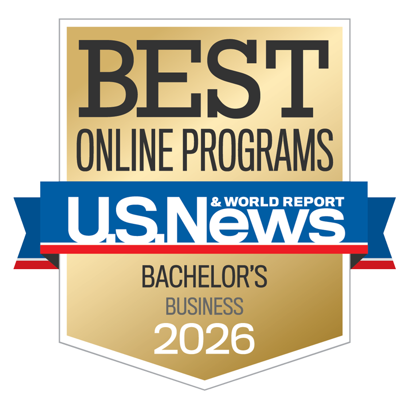 U.S. News & World Report badge for best online bachelor's in business program, UMass Lowell.