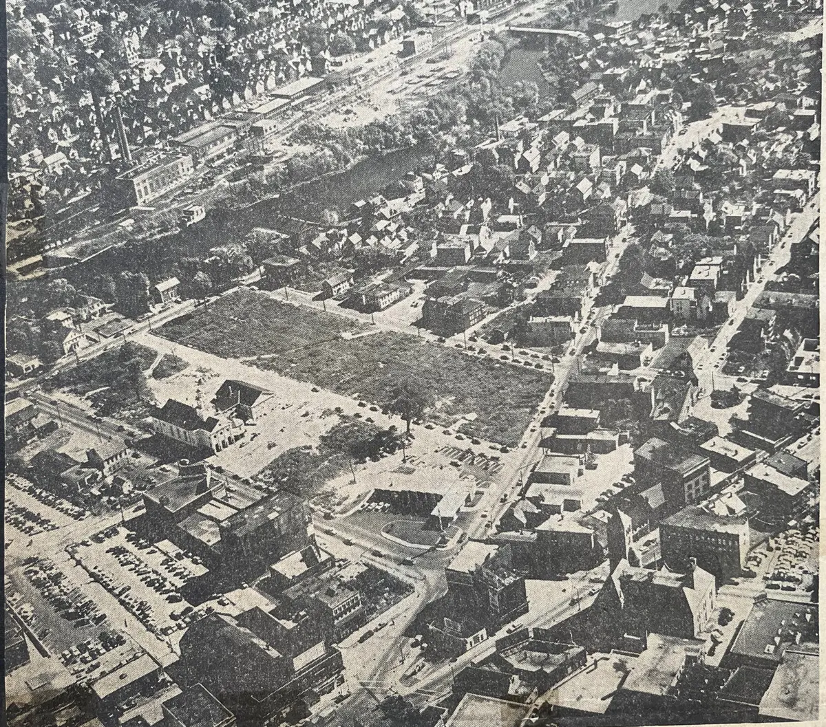 An aerial shot of the cleared site for the Central Plaza project