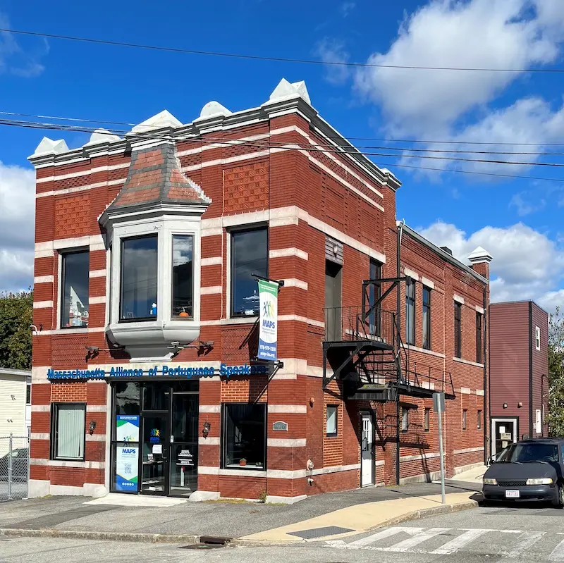 Brick and masonry two-story structure formerly used as a firehouse.