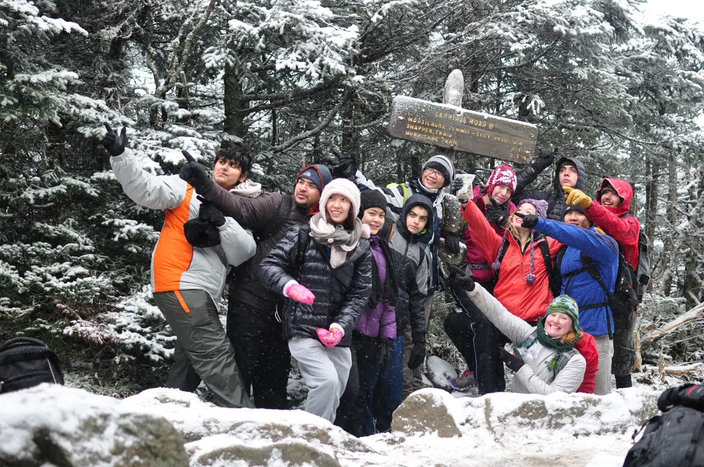 Student posing on winter hiking trip.