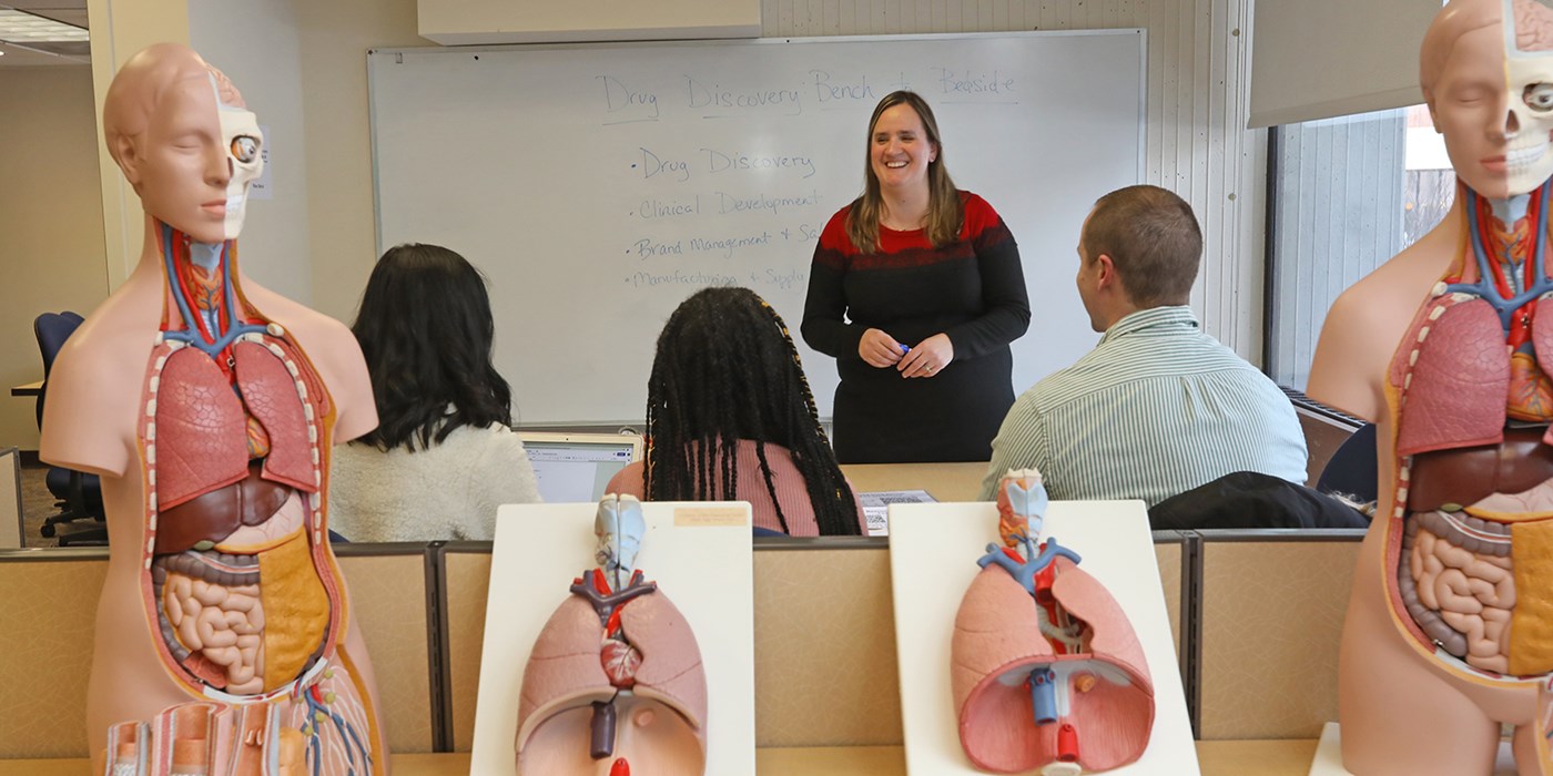 Female instructor in front of Anatomy and Physiology class