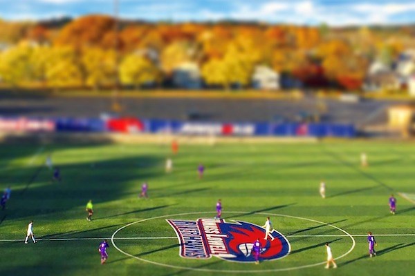 The UML men's soccer team plays a game on North Campus