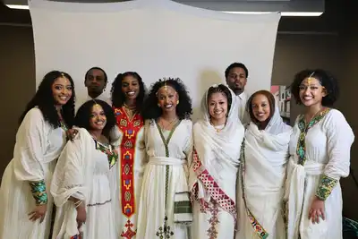 Group of students at the Association of Students of African Origin Royal Wedding event.