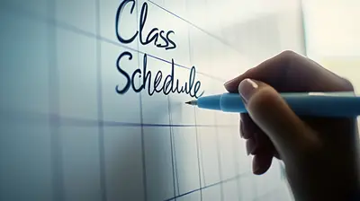 Handwritten message that reads Class Schedule on a whiteboard