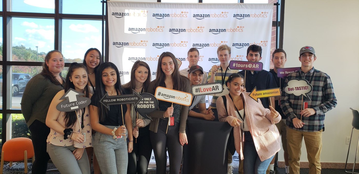 group of students on Amazon robotics tour