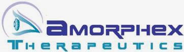 Amorphex Therapeutics logo with the words: Amorphex Therapeutics in blue letters, and with a side profile of an eye to the left of the words.