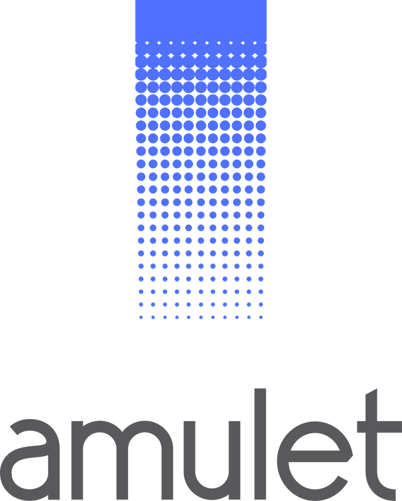Amulet logo with the word: Amulet in black letters with a blue gradient above it.