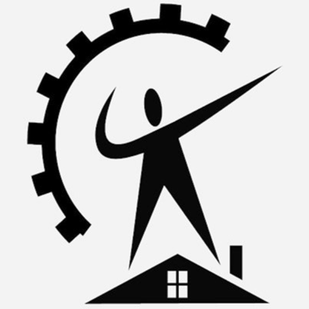 The Center for the Promotion of Health in the New England Workplace logo (minus the text): A graphic of a person standing above a roof pointing with a gear to the left of them.