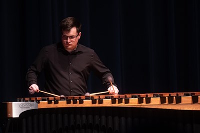 Music student Ross Bello performs on marimba
