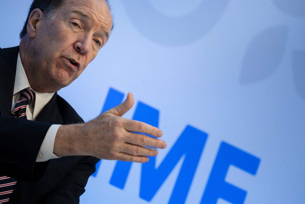 World Bank Group president David Malpass spoke during a panel on getting to net-zero IFIs (international financial institutions) and multilateral partnerships, during the IMF annual Fall meeting at the IMF headquarters in Washington, DC, on October 12.BRENDAN SMIALOWSKI/AFP VIA GETTY IMAGES