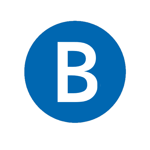 A blue circle with a white letter B in the middle