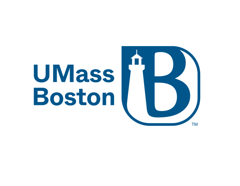 White beacon inside the letter B to the right of UMass Boston