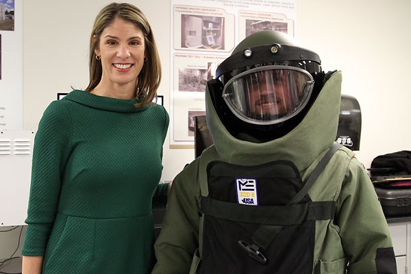 Lori Trahan with the bomb suit guy