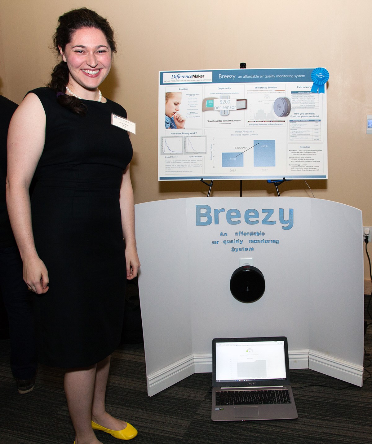 Breezy is a real-time air quality-monitoring device, which can be tracked through its cell phone application or online website.