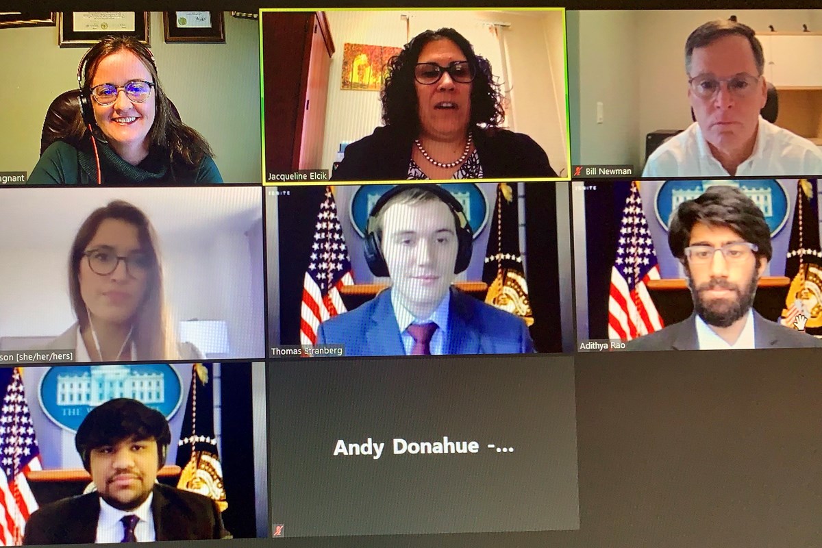 screenshot of Business case competition team via a video chat.