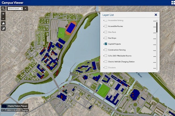 A screenshot of the Campus Viewer interactive UML campus map
