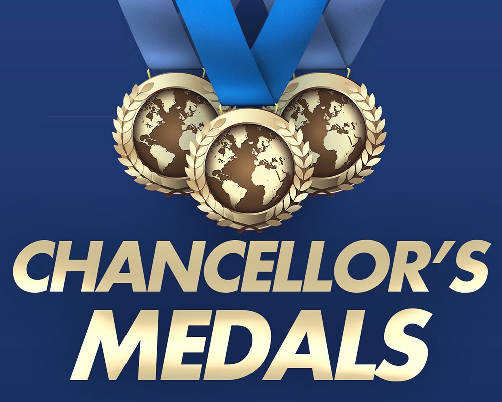 Three medals overlapping with the words: Chancellor's Medals at the bottom.