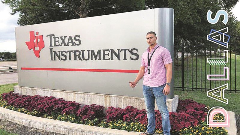 UMass Lowell senior electrical engineering major Christian Taveras, failure analysis engineer intern at Texas Instruments in Dallas
