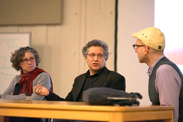 Juliette Rooney-Varga, Peter Galison and Misha Rabinovich during the panel discussion
