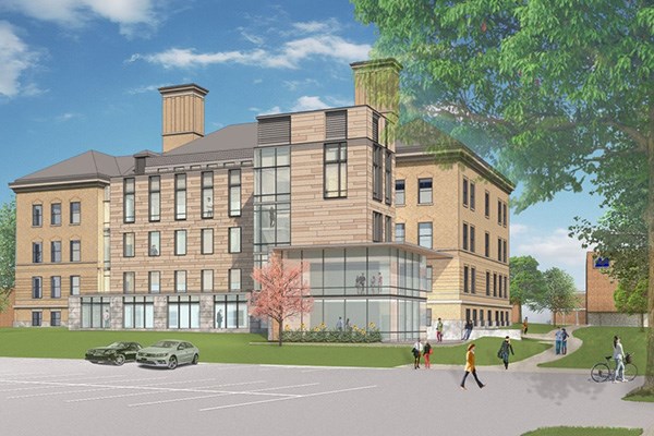 Architect's rendering of Coburn Hall addition, viewed from Wilder Street