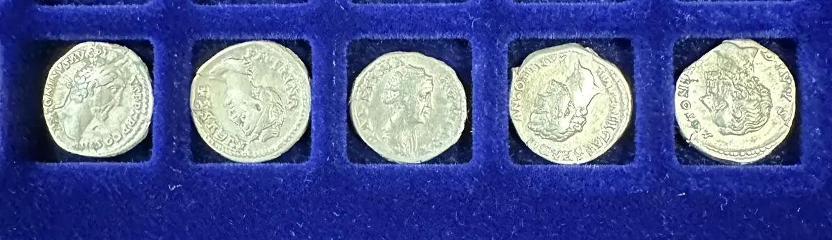 5 silver Roman denarii coins from the Little Busby Hoard