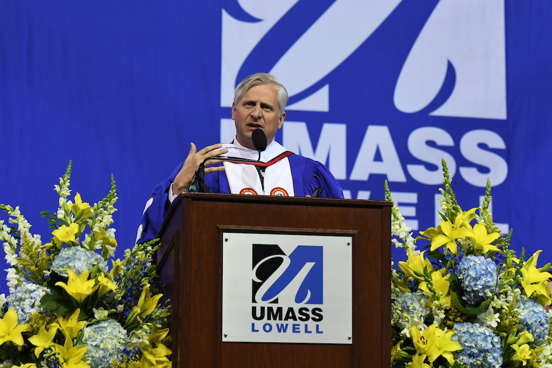 Jon Meacham speaking at 2018 UMass Lowell Commencement