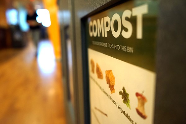 A composting bin in Southwick Food Court