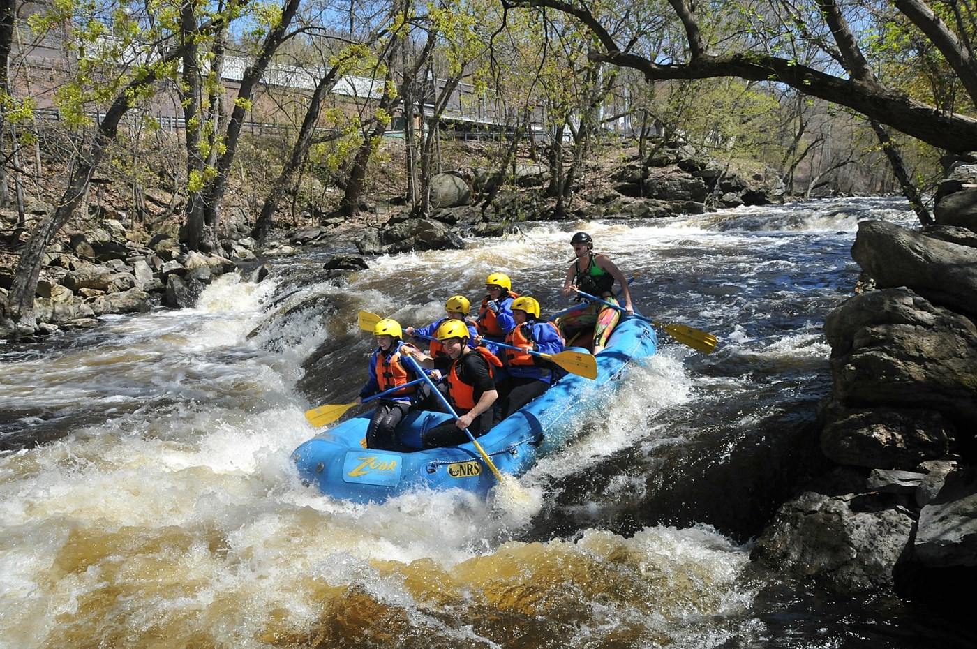Raft entering a rapid