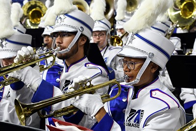 UML Marching Band members play at Convocation