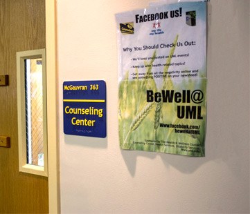 UML Counseling sign outside of door