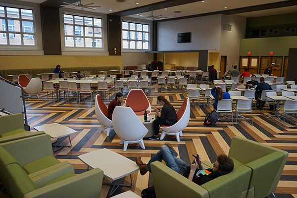 Students study in the dining area