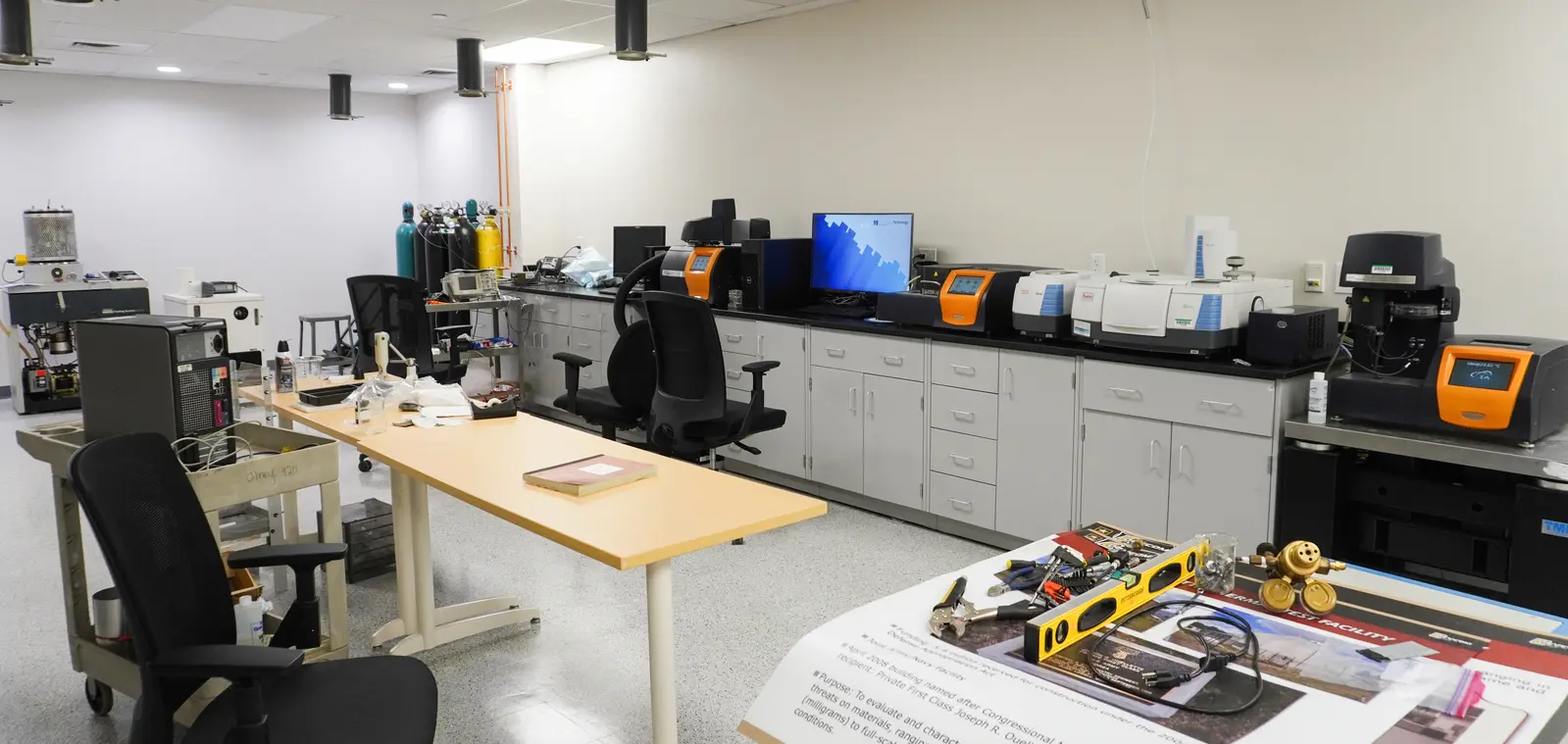 Interior of a lab space at UMass Lowell's Center for Advanced Materials.