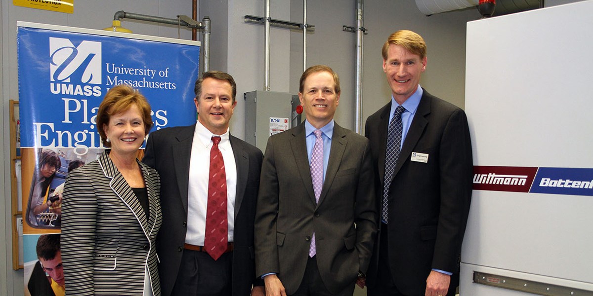 Jacquie Moloney, Chancellor of UMass Lowell; James Peyser, Secretary of Education for the Commonwealth of Massachusetts; David Preusse, President of Wittmann Battenfeld Inc.; and Joseph Hartman, Dean of the Francis College of Engineering at UMass Lowell