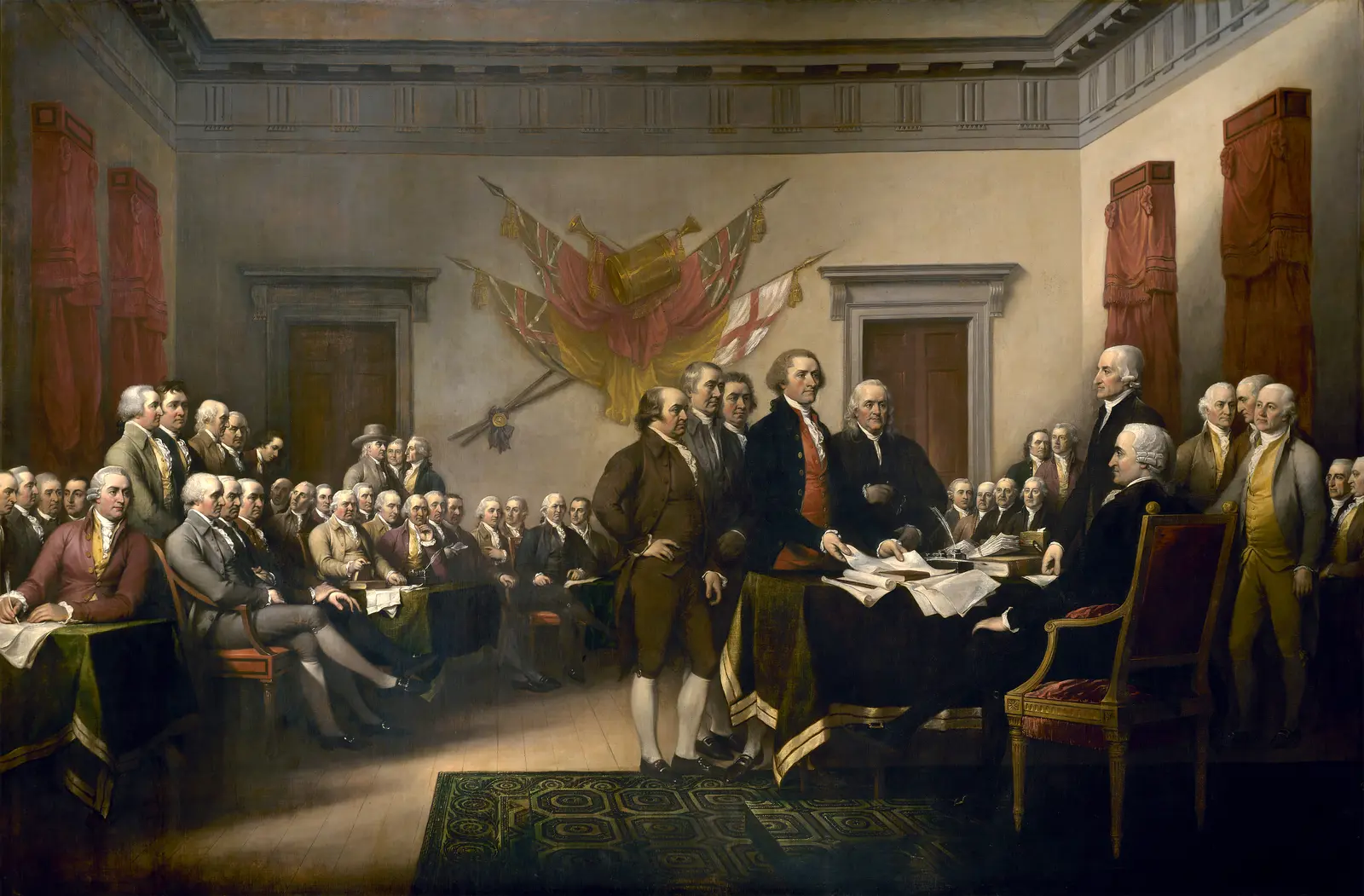 A painting by John Trumbull depicting the signing of the Declaration of Independence.
