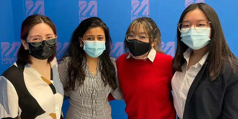 Smriti Kumar, Alejandro Luna Juarez, Tina Thuy Nguyen Hoana, and Amy Nguyen smiling for a group photo.