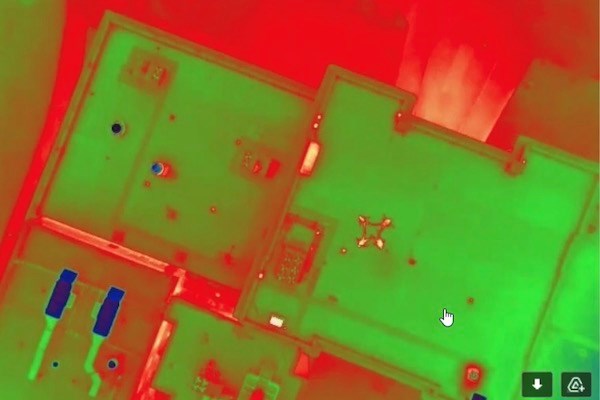 A infrared image of the Southwick Hall roof taken by the drone
