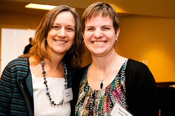 Sociology Chairwoman Mignon Duffy, right, with Psychology Prof. Meg Bond, director of the Center for Women and Work at UMass Lowell
