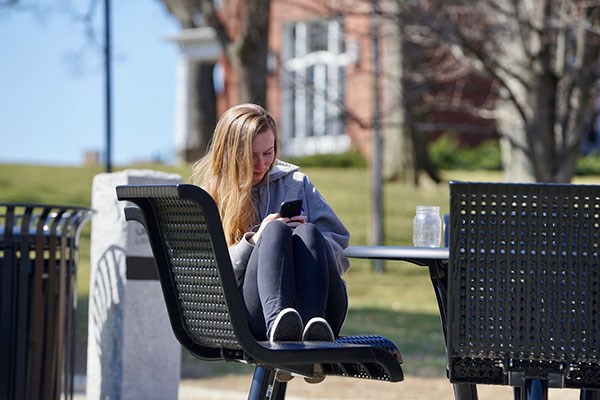 Medical lab sciences major Erin Snow took a walk on a nearly deserted UMass Lowell South Campus