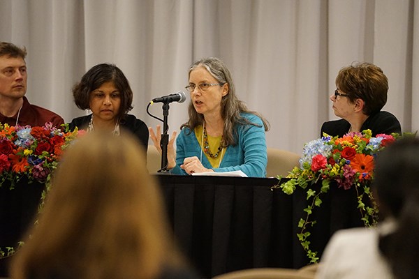 Susan Thomson Tripathy speaks during a panel discussion