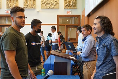 UML students in First to Launch chat with faculty, including Biomedical Engineering Asst. Prof. Walfre Franco