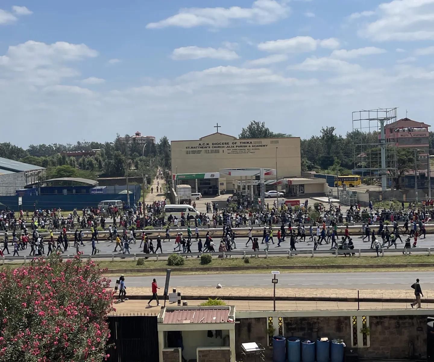 Students march along a highway bridge in Nairobi, Kenya in 2024