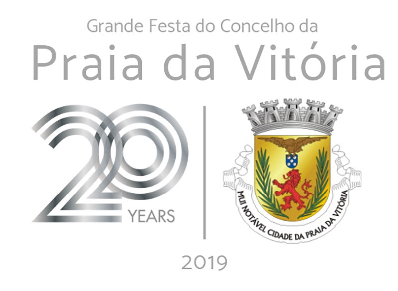 Grande Festa do Concelho da Praia da Vitoria 2019 logo celebrating 20th anniversary. A celebration of all things Praia da Vitória, an annual reunion and promotional event.