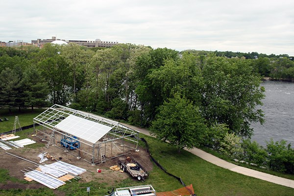 The greenhouse is constructed along the riverwalk