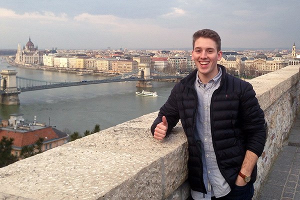 Student Greg Ensom give thumbs up in Czech Republic